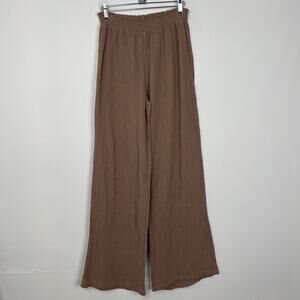 Revolve Bobi Los Angeles Sz Small Gauze Wide Leg Pants Mauve Tan 100% Cotton